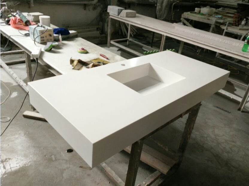 Pure White Engineered Marble Vanity Top with Integral Sink