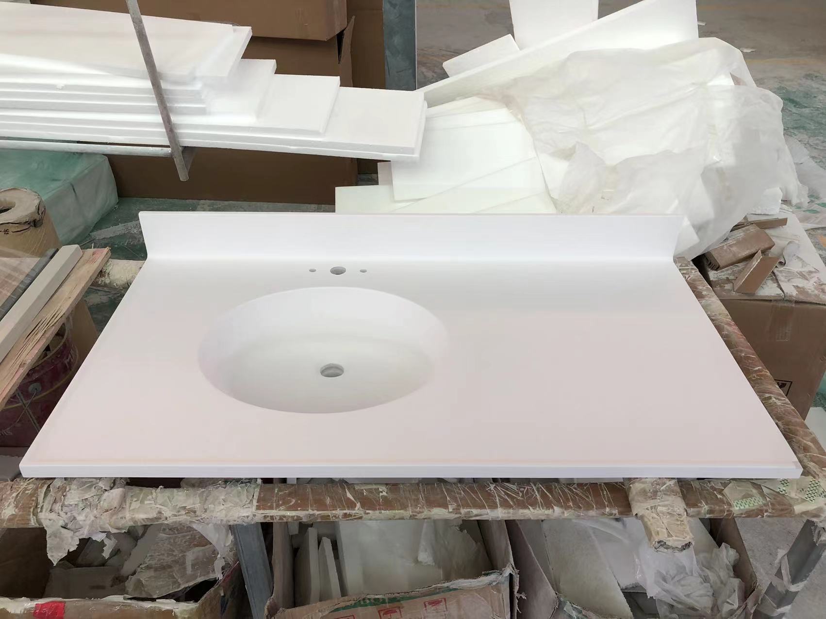 Pure White Cultured Marble Vanity Tops with Integral Sink